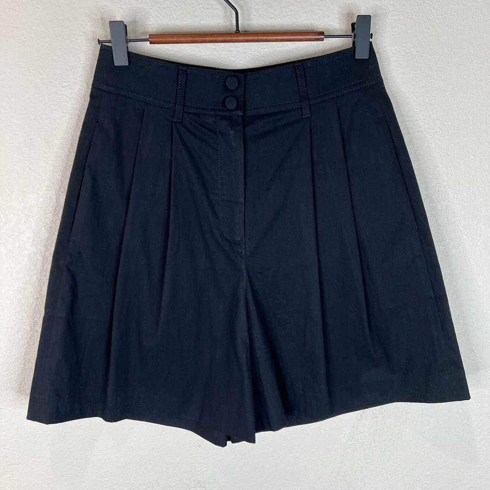 Rebecca Taylor Women's Lightweight Cotton Blend Pleated Shorts In Black Size 0